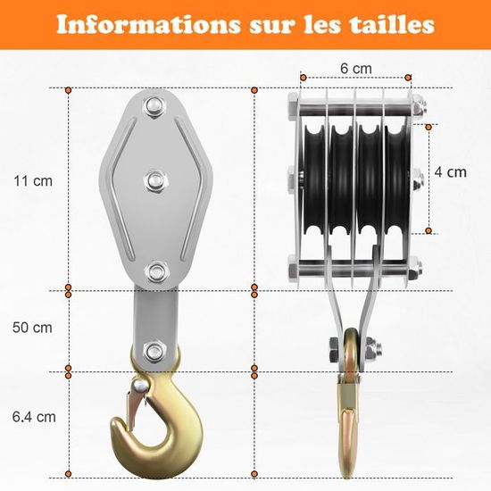 Poulie De Levage Verrouillage - Palan à Corde 2200 Livres Résistance Rupture - 1,8m Pour Charges Lourdes