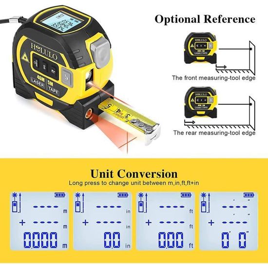 Mètre Ruban Laser Numérique LCD 3 en 1, Télémètre Laser