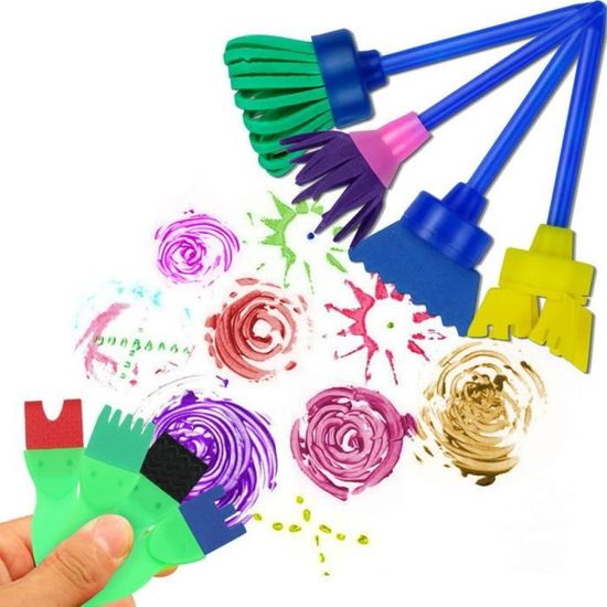Kit De 24 Pinceaux Éponge Ronds Pour Peinture Enfant – Loisirs Créatifs Et Doodle – Anniversaire