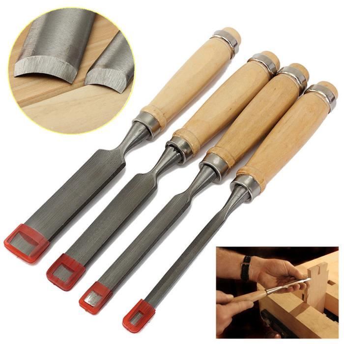 4Pcs Couteaux Sculpture Bois - Ciseaux à Main Pour Gravure & Modelage | Taille #2 (3mm) | Manche Bois