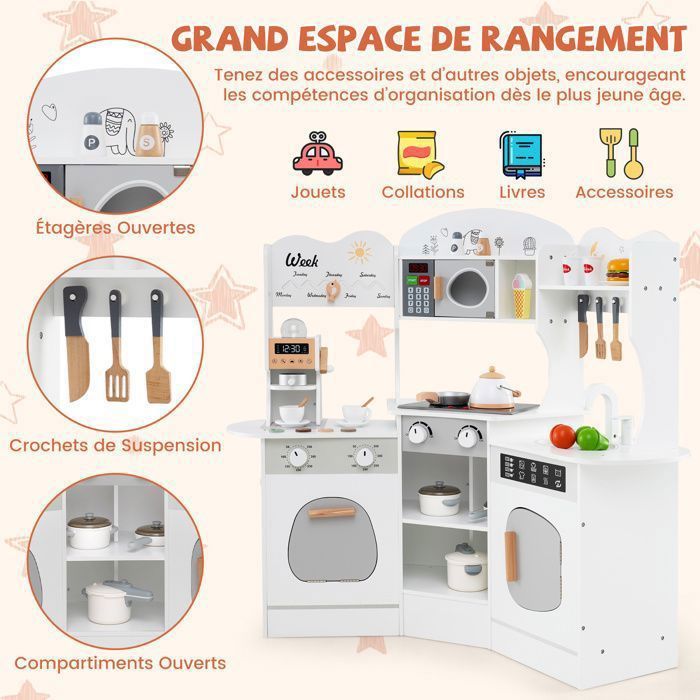 AIYAPLAY Cuisine Enfant Avec Lumières Et Sons – Café, Glaçons, Four – Jouet D’Imitation Dès 3 Ans – Blanc