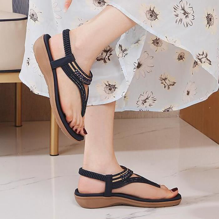 Sandales Femmes Chaussures de Plage Ete Compense Cuir Bleu Talons 3.5cm Cdiscount Chaussures
