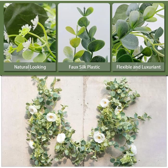 Lot De 2 Guirlandes D'Eucalyptus Artificielles De 1,8 M Avec Fleurs De