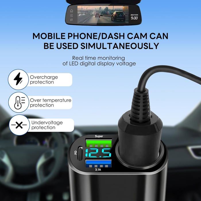 Chargeur Allume-cigare 2 Ports USB LED Bleu - 2.1A/1A, Pour Smartphone, Neuf Sous Blister