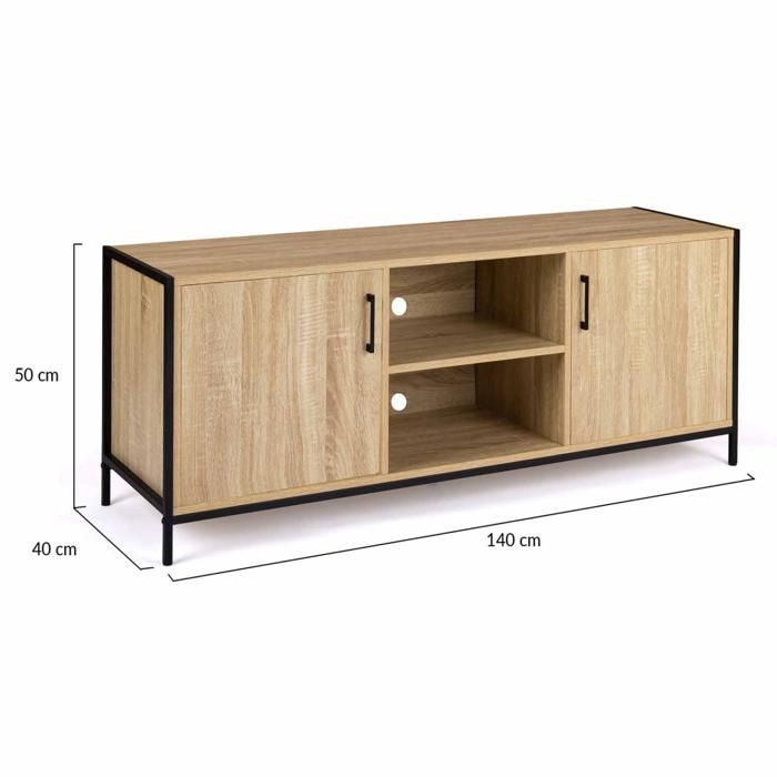 Buffet Industriel Detroit 140cm - 4 Portes Avec Niches - Bois Et Métal - Style Usine - IDMarket
