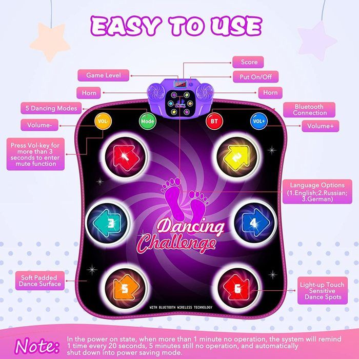 Tapis De Danse LED 6 Flèches Lumineuses - Bluetooth Musical Pour Enfants 3-7 Ans