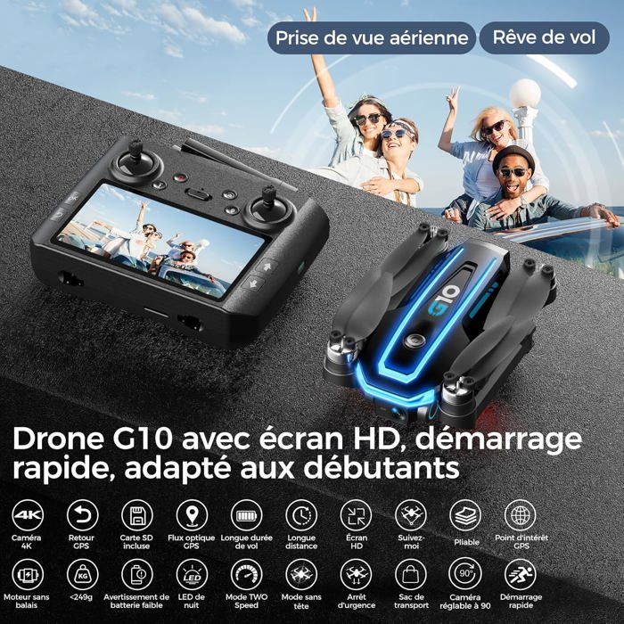 Drone Géant 108W Avec Caméra HD - 40 Cm, Portée 100 M, Suivi Smartphone, Gyroscope 6 Axes, Vol 8 Min, Garantie 2 Ans - 2