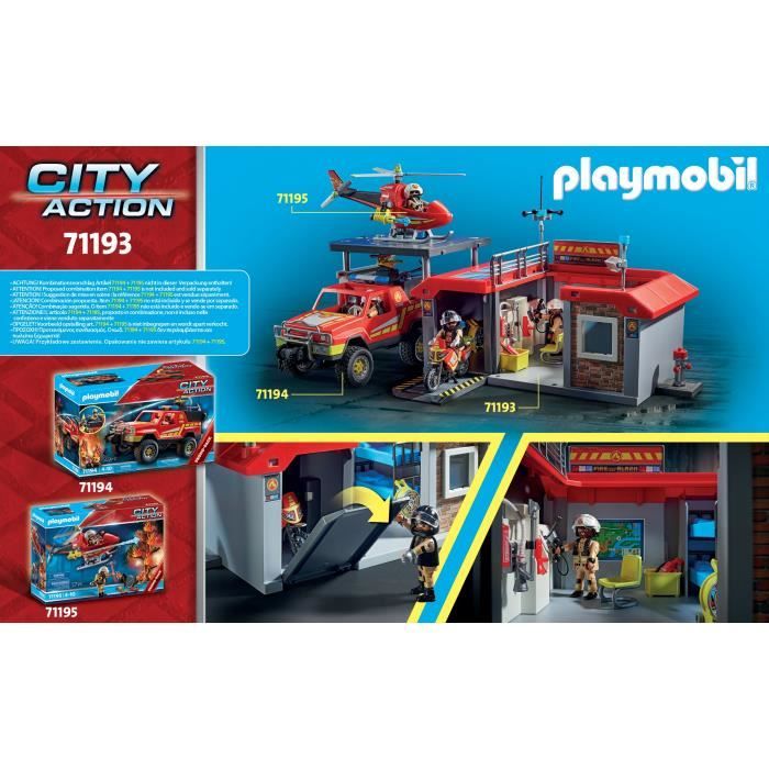 PLAYMOBIL - Caserne de pompiers transportable - City Action - Avec moto et  hélicoptère - Cdiscount Jeux - Jouets
