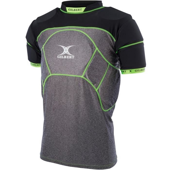 GILBERT Sous-maillot de rugby renforcé CHARGER X1 - 13 zones de protection - Enfant - Noir / Gris / Vert