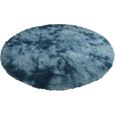 Tapis rond moelleux tapis pour salon décor enfants chambre tapis  120cm de diamètre bleu de mer-0