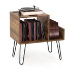 Meuble Rangement de Tourne-disque COSTWAY, 2 Prises Secteur et de 2 USB, Séparateurs Amovibles, Jusqu'à 145 Albums, Marron Rustique