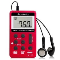 Retekess V112 Radio de Poche Portable Mini Récepteur AM FM Personnel avec Batterie Rechargeable et Écouteurs 3.5mm(Rouge)