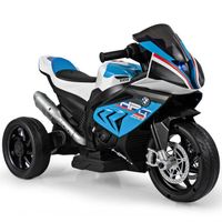 Moto électrique pour enfants BMW de COSTWAY - Bleu - 3-8 ans - Phare lumineux - Musique USB - 3 roues