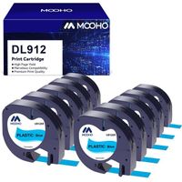 10 MOOHO Compatible pour Dymo LetraTag Ruban Plastique 91205, 12mm x 4 m,pour Dymo LetraTag LT-100H,  noir sur bleu