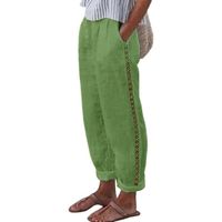 Pantalon Coton Lin Femme Jambe Large Léger Élastique Pantalons Décontracté Respirant Grande Taille Ample Fluide Vert