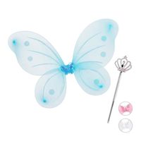 Déguisement de fée RELAXDAYS - Ailes et baguette magique - Motif papillon - Enfant - Bleu et argenté