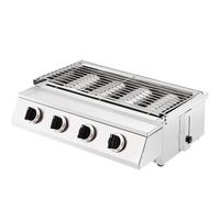 Gril à Gaz Portable Sans Fumée En Acier Inoxydable 4 Brûleurs - Barbecue De Table Avec Couvercle Argenté, Idéal Camping Jardin Fête