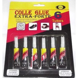 COLLE - PATE FIXATION lot de 6 colle glue extra-forte caoutchouc cuir métal verre plastique bois 3 g