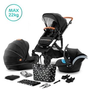 Kinderkraft MOOV Poussette 3 en 1, Poussette Canne, Trio, Poussette Bebe,  Landau Bébé, Avec Siège Auto, Accessoires, Adaptateurs Universels, Nacelle,  Grandes Roues, 25kg, Noir – Polienux