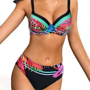 MAILLOT DE BAIN maillot de bain femme 2 pieces maillot de bain femme couleur unie bretelles bikini double sangle taille haute fendu multicolore