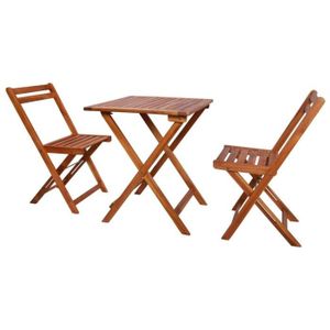 Ensemble table et chaise de jardin Mobilier de bistro pliable 3 pcs Bois d'acacia solide  167951