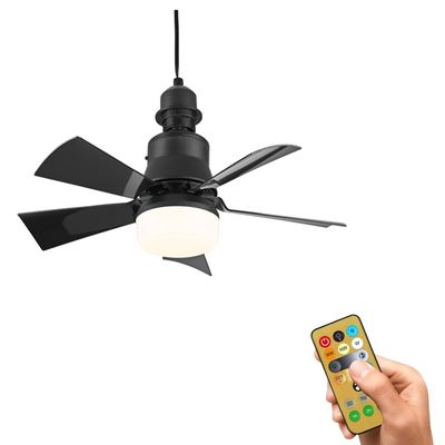 Ventilateur Plafond Avec Lumière 30W - Télécommande, 5 Pales Silencieuses, 3 Vitesses, 3 Températures, Minuterie, Douille E27, Noir