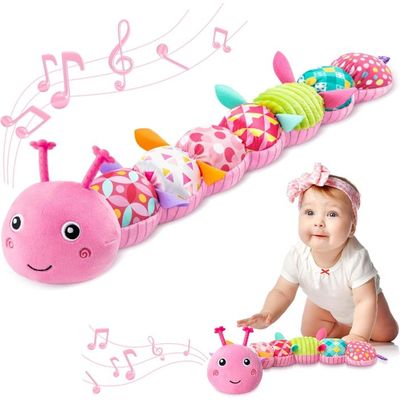 Jouet D'éveil 0-6 Mois Accevo Jouet Sensoriel Bébé 0-6 Mois - Chenille Musicale Peluche Tummy Time Peluche Musicale Tummy Time
