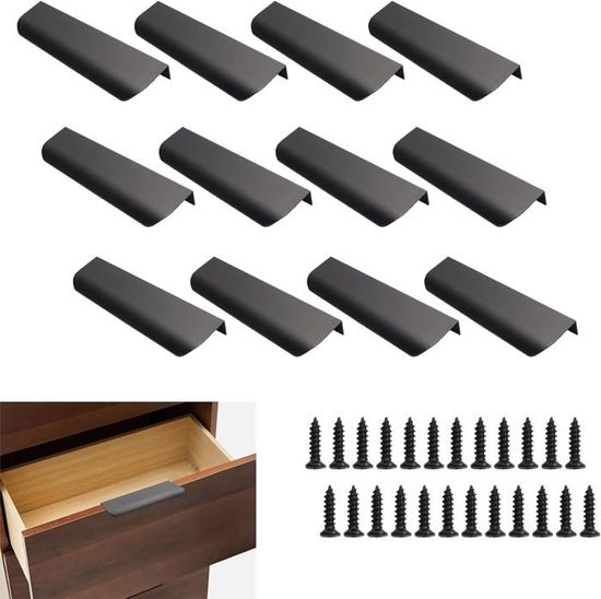 Lot De 2 Poignées De Meuble Noires Pour Tiroirs De Cuisine, Chambre à Coucher, Espacement Des Trous De 96 Mm, Alliage D'aluminium Avec Vis | Leroy Merlin