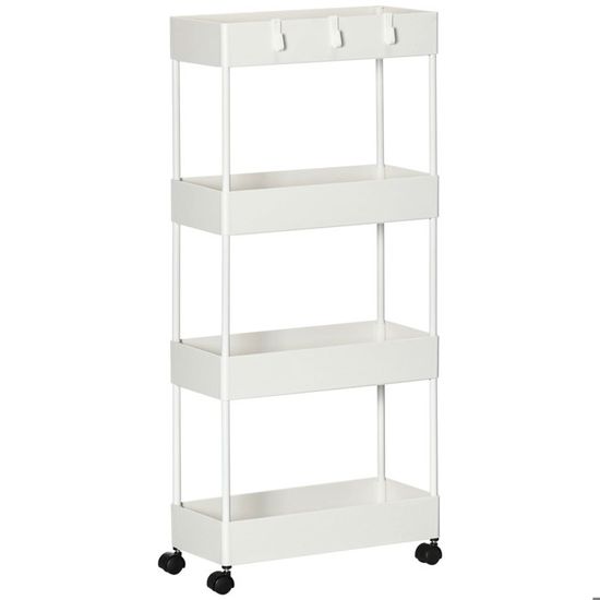 Chariot De Rangement 5 Niveaux – 4 Paniers Extractibles, Roulettes, Plateau – Multifonction Cuisine, Bureau - 3