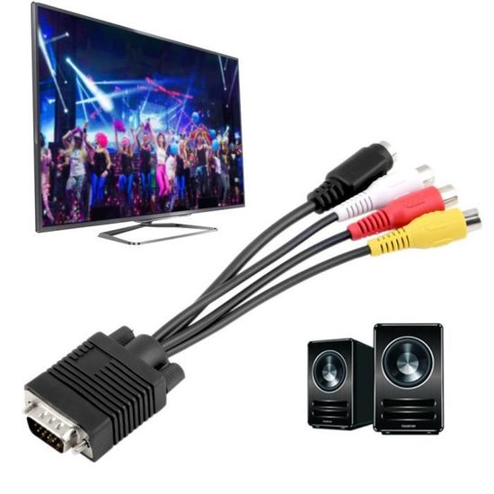 Câble Adaptateur VGA Vers S-Vidéo/RCA - Pour Sortie TV Des Cartes Graphiques Compatibles
