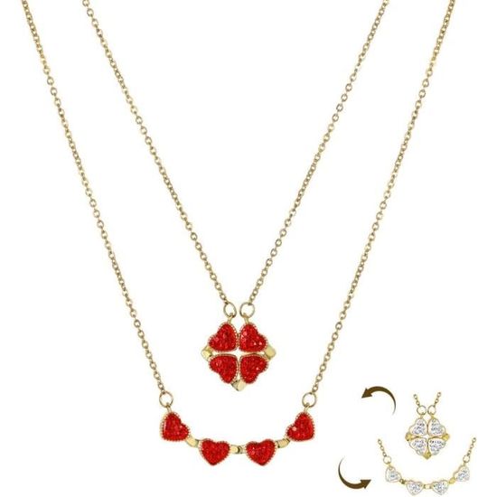 Collier Coeur Pour Femme Pendentif Trèfle À Quatre Feuilles Amour