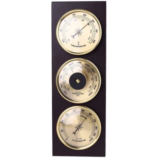 3 pièces-Ensemble baromètre thermomètre hygromètre avec Station météo de Base à Cadre en Bois