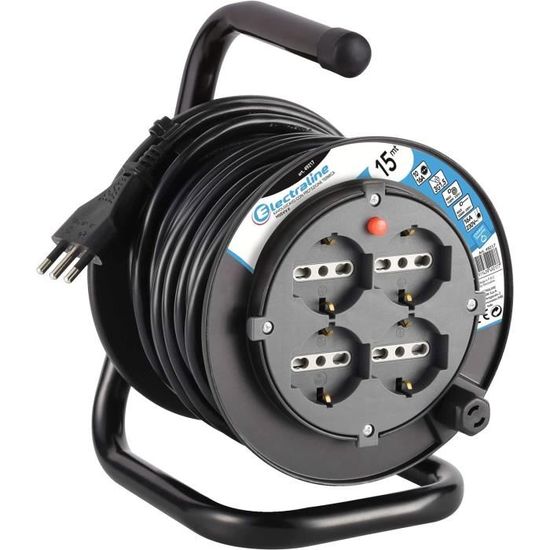 49217 Rallonge Électrique Avec Enrouleur 15M 4 Prises Multipôles ...
