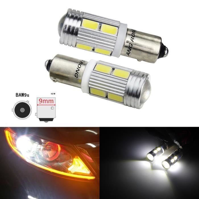 2x HY21W BAW9s 10 SMD 5630 LED Ampoules Veilleuses Feux de Position Jour Blanc Xenon 6000k