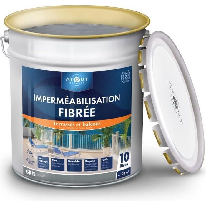 résine peinture fibrée Gris RAL 7046 -10 L pour dalle extérieur balcon terrasse circulable traitement de micro fissure.