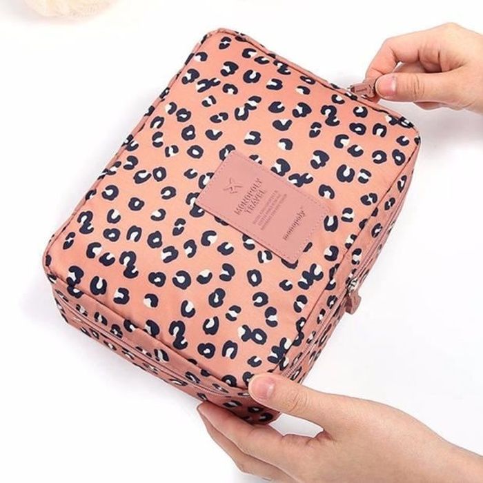 Pochette sac de maquillage cosmétiques clair kit de voyage de toilette Organisateur Léopard