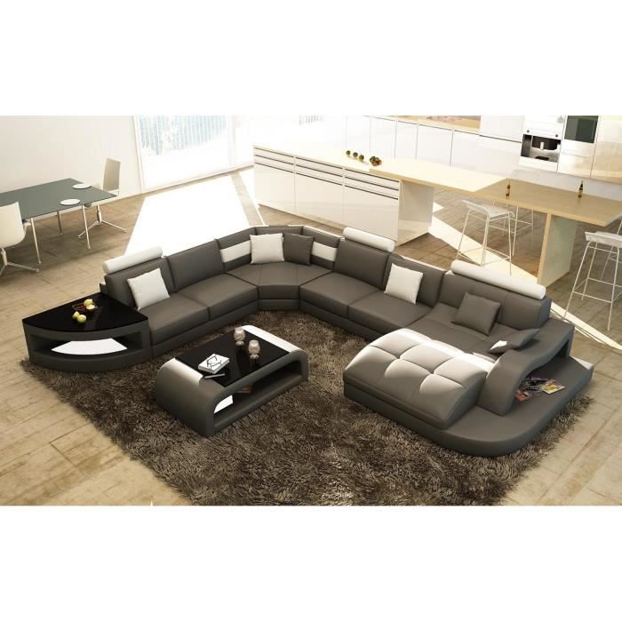 Canapé d'angle design panoramique gris et blanc ISTANBUL (angle droit)