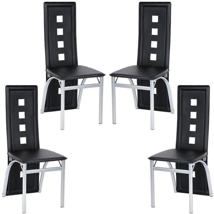 Lot de 4 Chaises en Cuir artificiel Noir- Design Scandinave - Salle Salle à Manger, Salon, Cuisine
