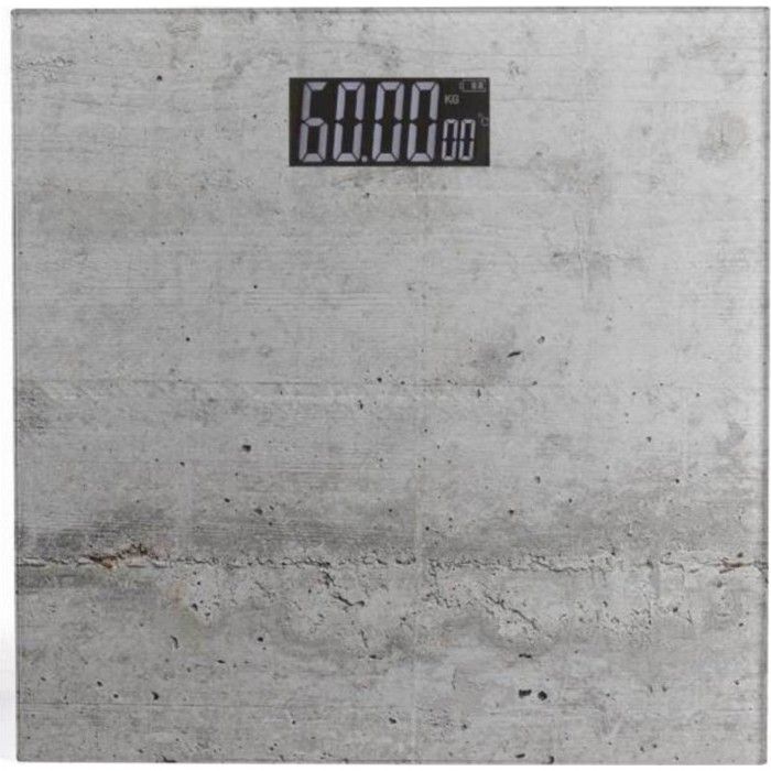 LIVOO DOM382BE Pèse-personne électronique - Impression béton - Plateau en verre - Pesée jusqu’à 180 kg - Précision 100g