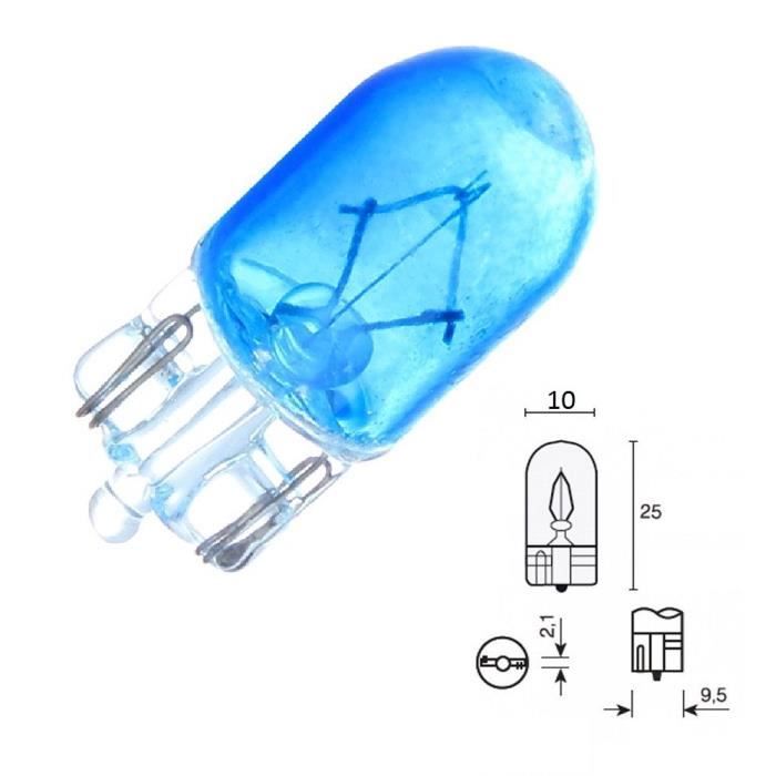 AMPOULE 12V 5W T10 W2.1x9.5D BLEU WEDGE VERRE VOITURE COMPTEUR TABLEAU DE BORD LAMPE PHARE AVANT ARRIERE