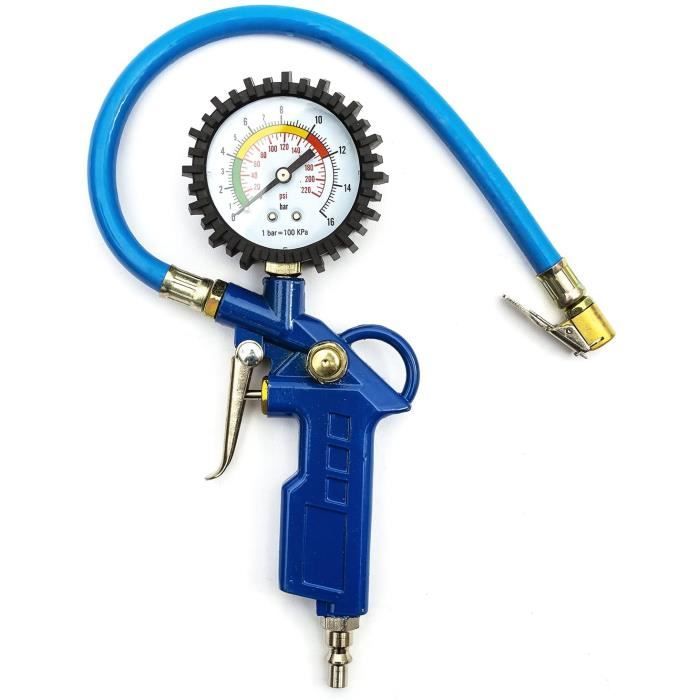Compresseur Air Gonflage Pneu Pistolet Jauge Mètre Garage Outil Moto Bleu Pitbike Voiture Van Vélo