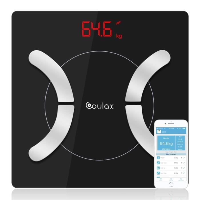 Coulax Pèse Personnes Balance connectée Impédancemètre numérique intelligent Bluetooth avec analyse de la composition corporelle
