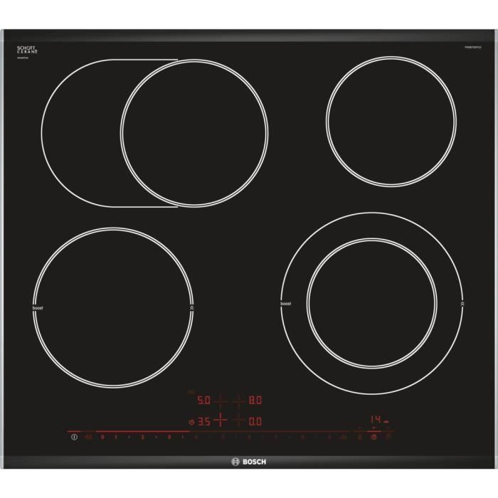 Bosch Serie 8 PKN675DP1D, Intégré, Céramique, Verre-céramique, Noir, Acier inoxydable, LED, Acier inoxydable