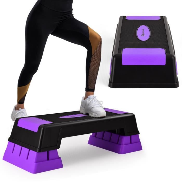 COSTWAY Stepper d'Aérobic Step de Fitness 3 Hauteur Réglable avec Rehausseurs Coussinets Antidérapants Poids Supporté 150 kg Violet