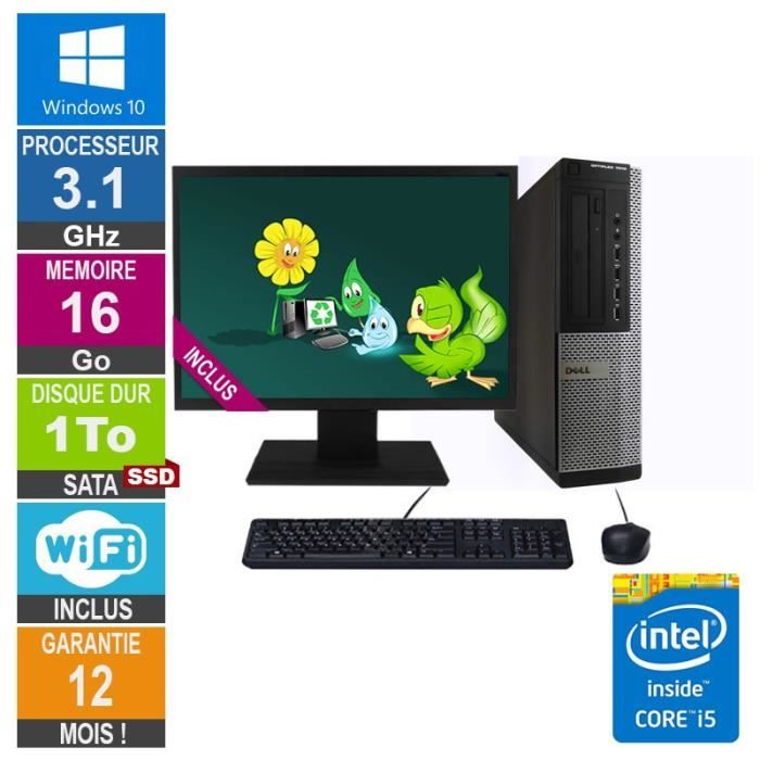 PC Dell Optiplex 7010 DT Core i5-2400 3.10GHz 16Go/1To SSD Wifi W10 + Ecran 20
