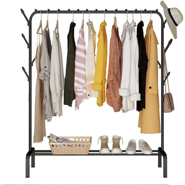 Porte-Manteau Portant-vêtements Penderie avec Tige Supérieure avec étagère de Rangement Chaussures Noir 150*40*150cm