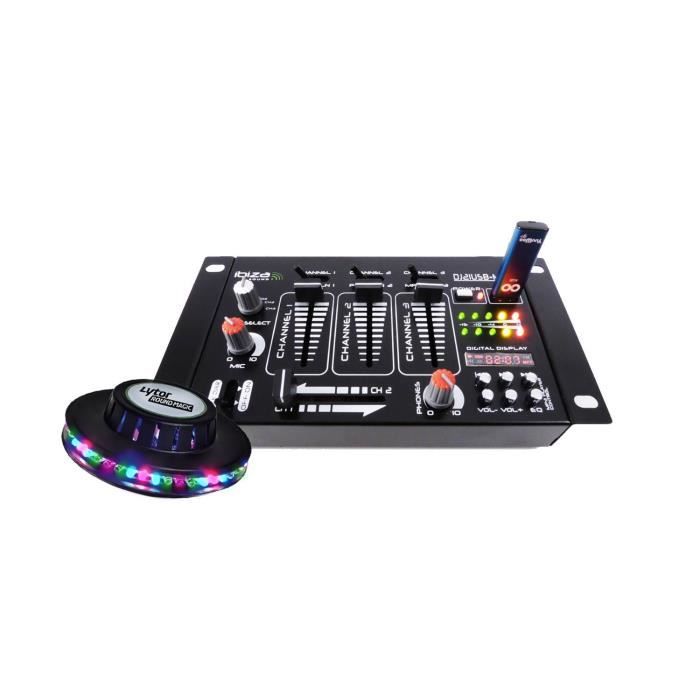 Table de mixage 4 voies 7 entrées USB/BLUETOOTH + UFO à LEDs RVB
