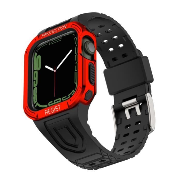 Sangle Pour Apple Watch Series 1-2-3 42Mm-4-5-6-Se 44Mm-7 45Mm Coumor Contrast Adjustable Band + Protective Case,Noir Rouge