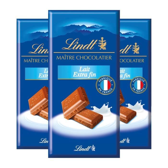 LINDT Chocolat au lait Extra fin - 3 tablettes de 100 g