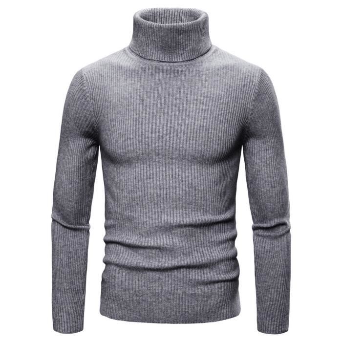 Chandail en tricot à revers haut pour homme Pull de couleur unie